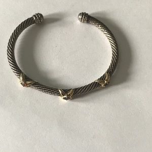 Silver, 14k and garnet cable bracelet